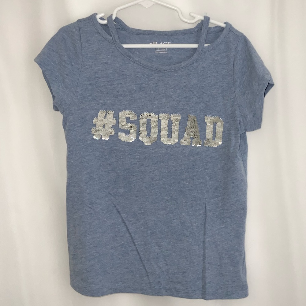 Girl’s The Place #Squad Flip Sequin Tee Size M 7/8
